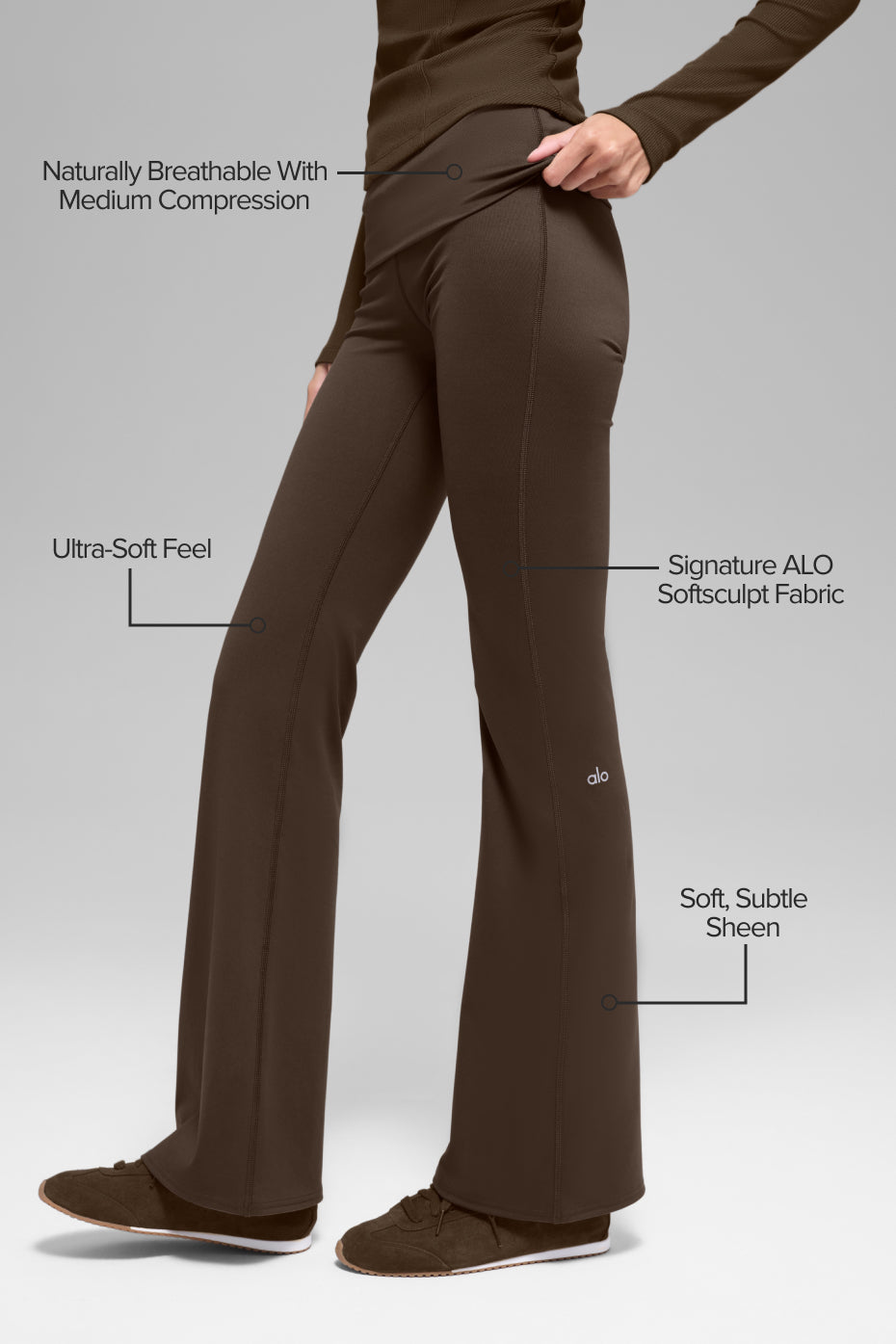 ALO Softsculpt Foldover Flare Legging - Espresso